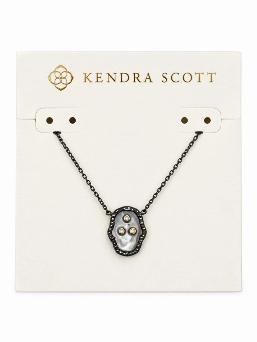 Kendra Scott Skeleton Gunmetal Short Pendant Necklace in Ivory Mother-of-Pearl -